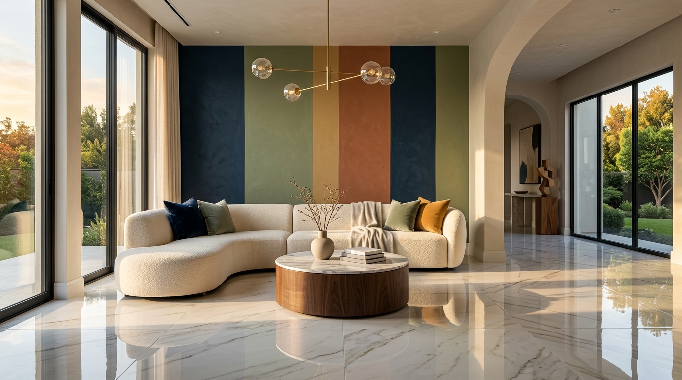 Beautiful living space showcase with color swatches