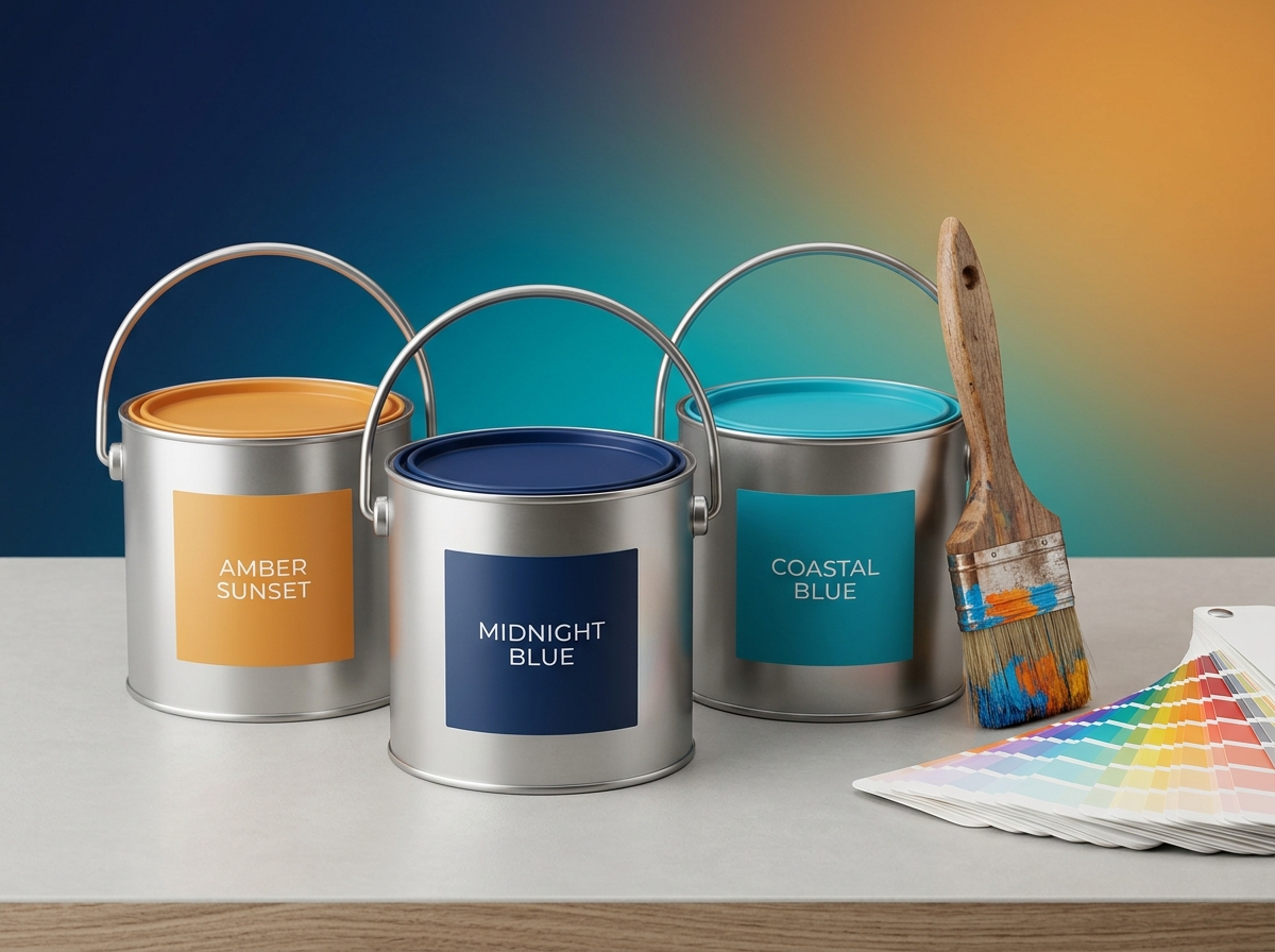 Premium paint cans and paint brush swatches